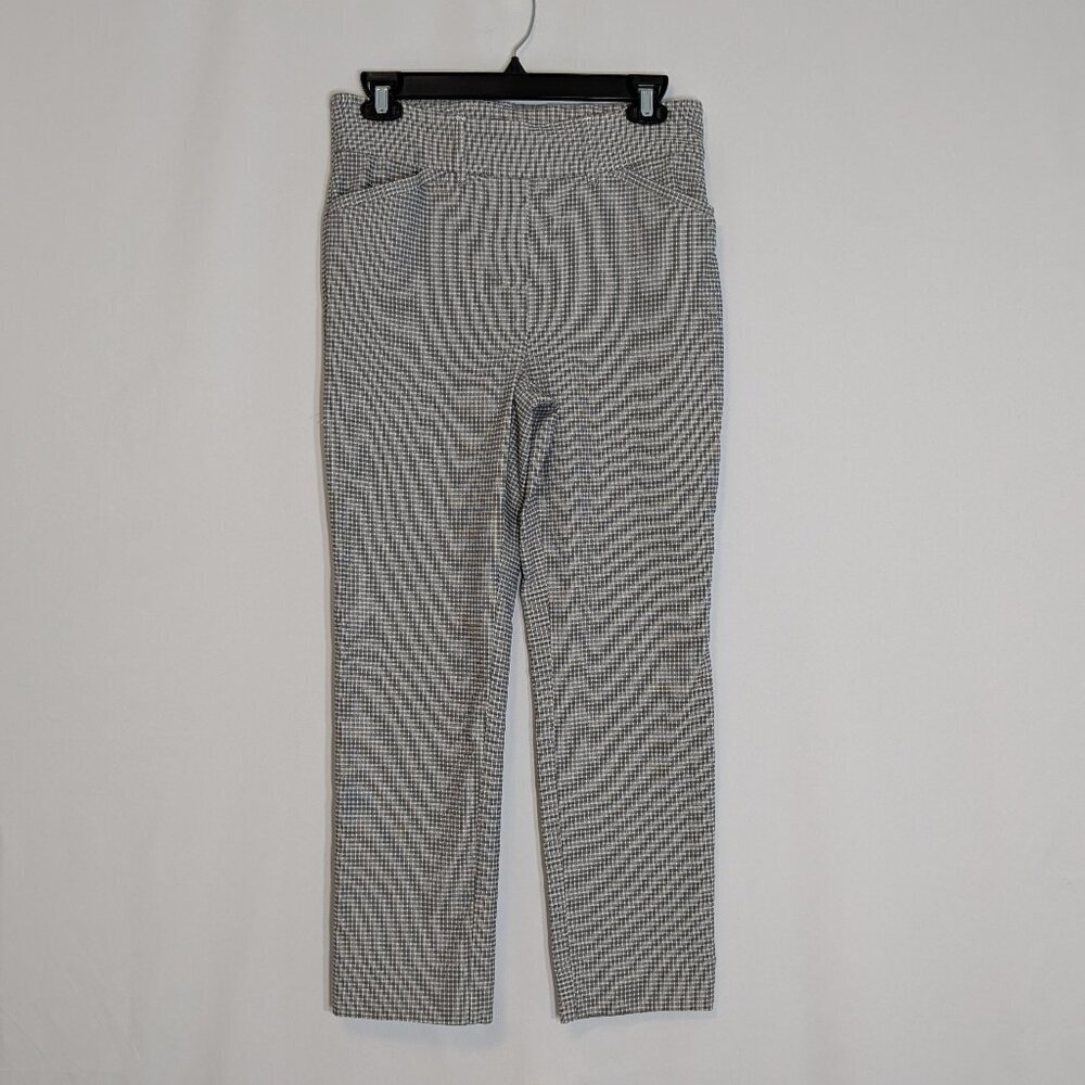 HILARY RADLEY Black/White Plaid Stretch Pull-On Ankle Pants; Size M